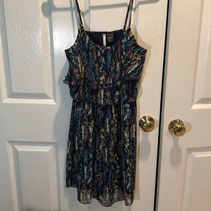 Brightly patterned spaghetti strap dress